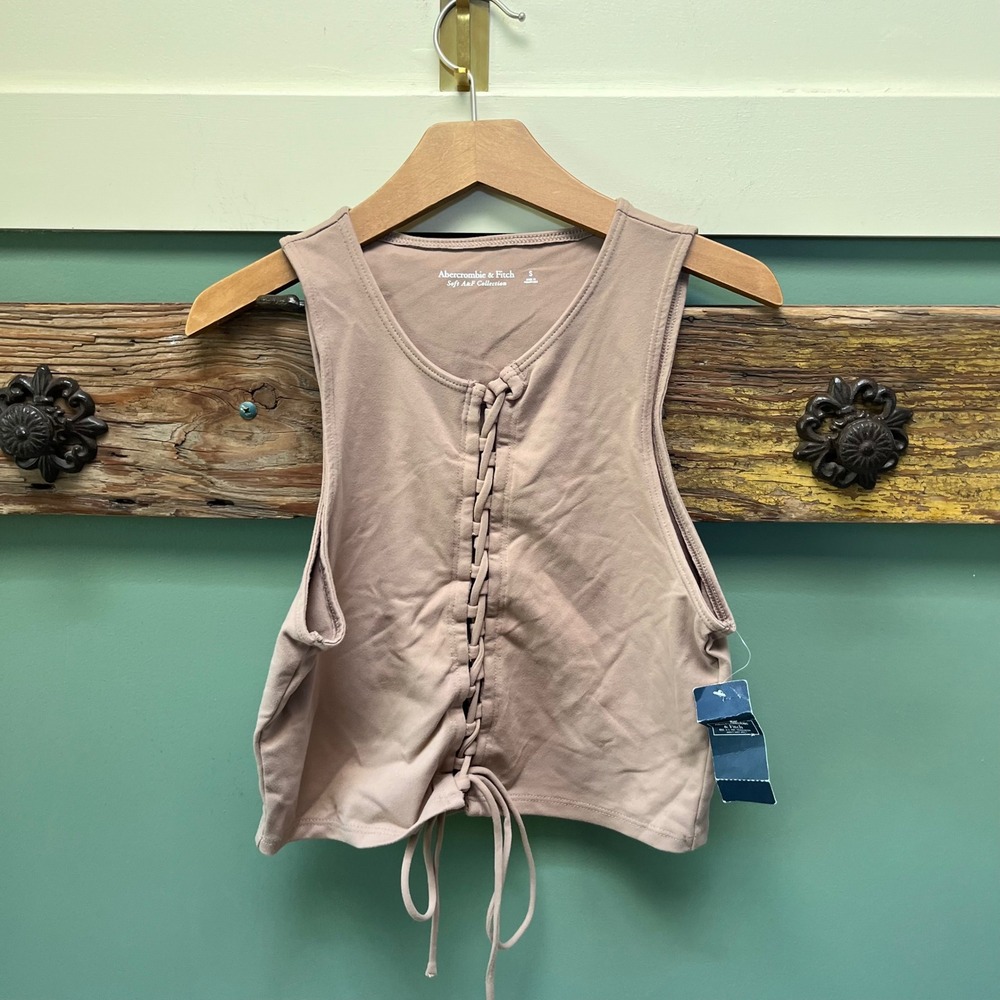 Abercrombie & Fitch‎ Soft A&F Lace Up Front Tank Top Tan Small NWT 139-520-1105